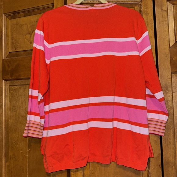 Cabi 6168 Womens Cadet Pullover Sweater Sz L Pink Orange Stripe Cotton Preppy - Picture 3 of 6